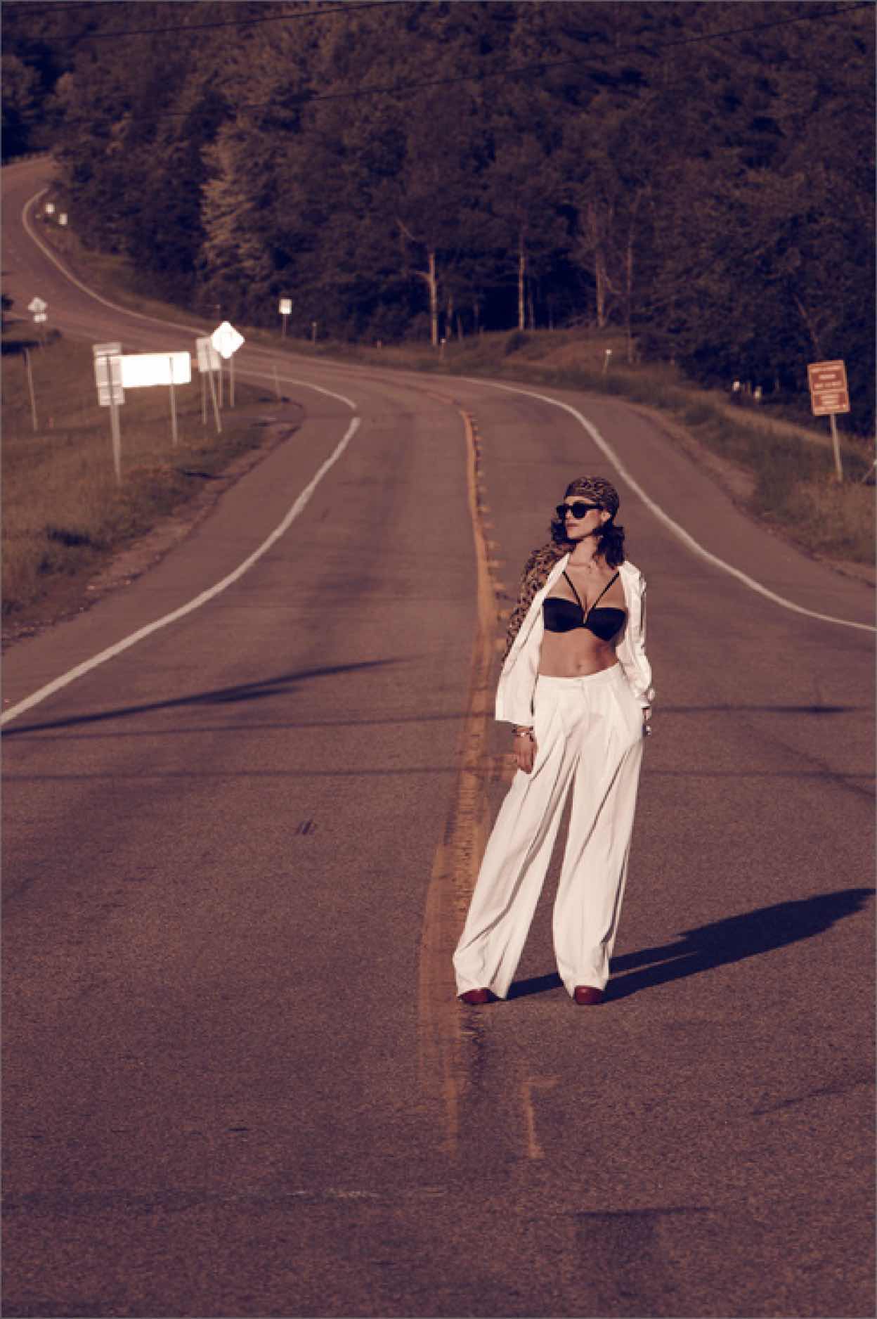Jaz James on the road, sepia